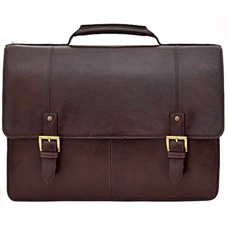 HIDESIGN Charles Large Double Gusset Leather 17" Laptop Compatible Briefcase, Brown - Image 1